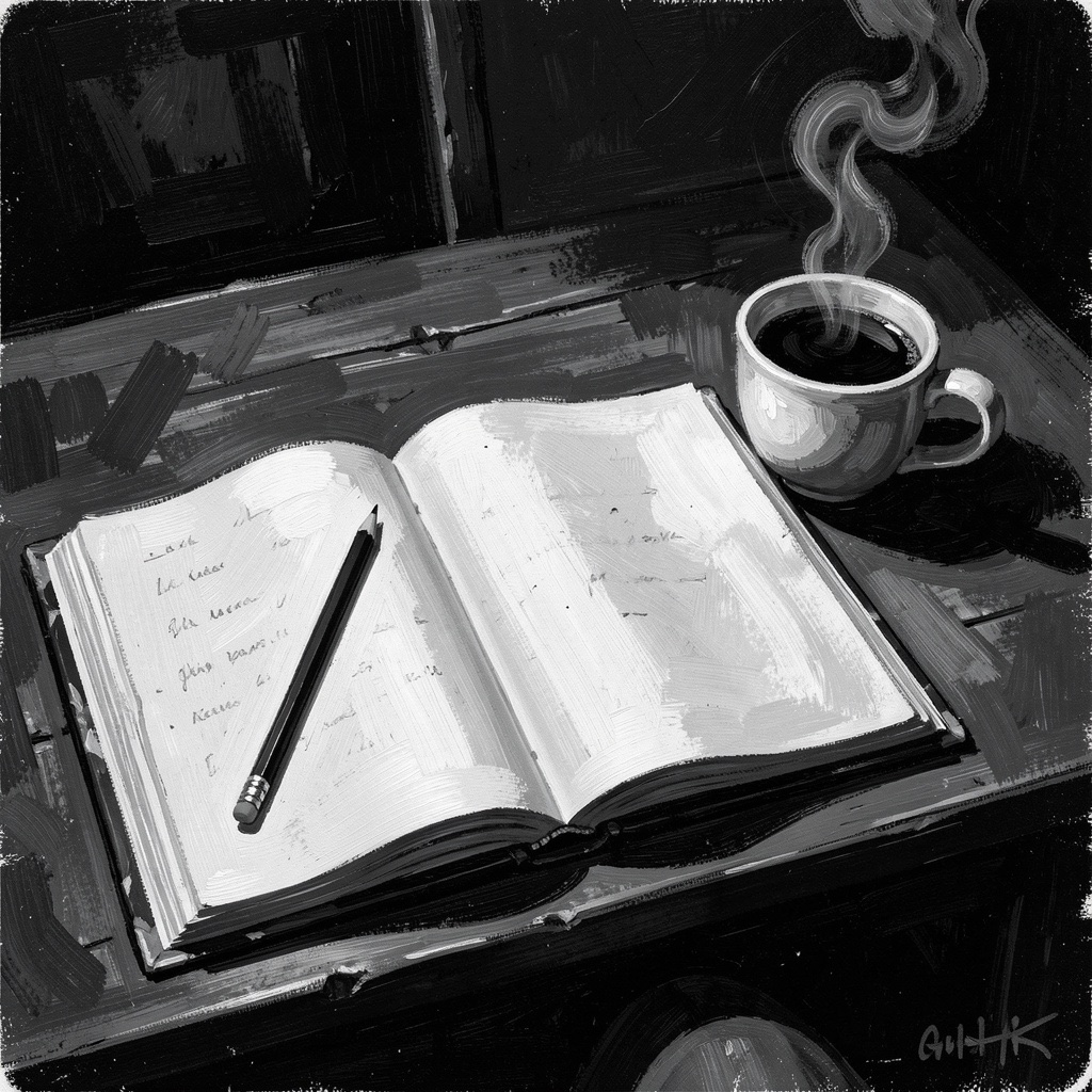 Journal, pencil and coffee — the songwriter's desk